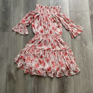 misa los angeles darla floral poppy off the shoulder ruffle mini dress small